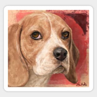 Gorgeous Beagle Painting on Warm Red Background Sticker